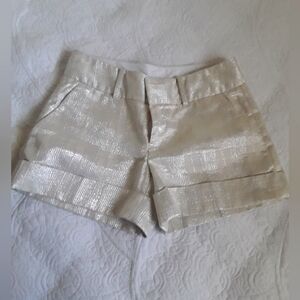 CLUB MONACO CREAM SHIMMERING SILVER METALLIC SHORTS